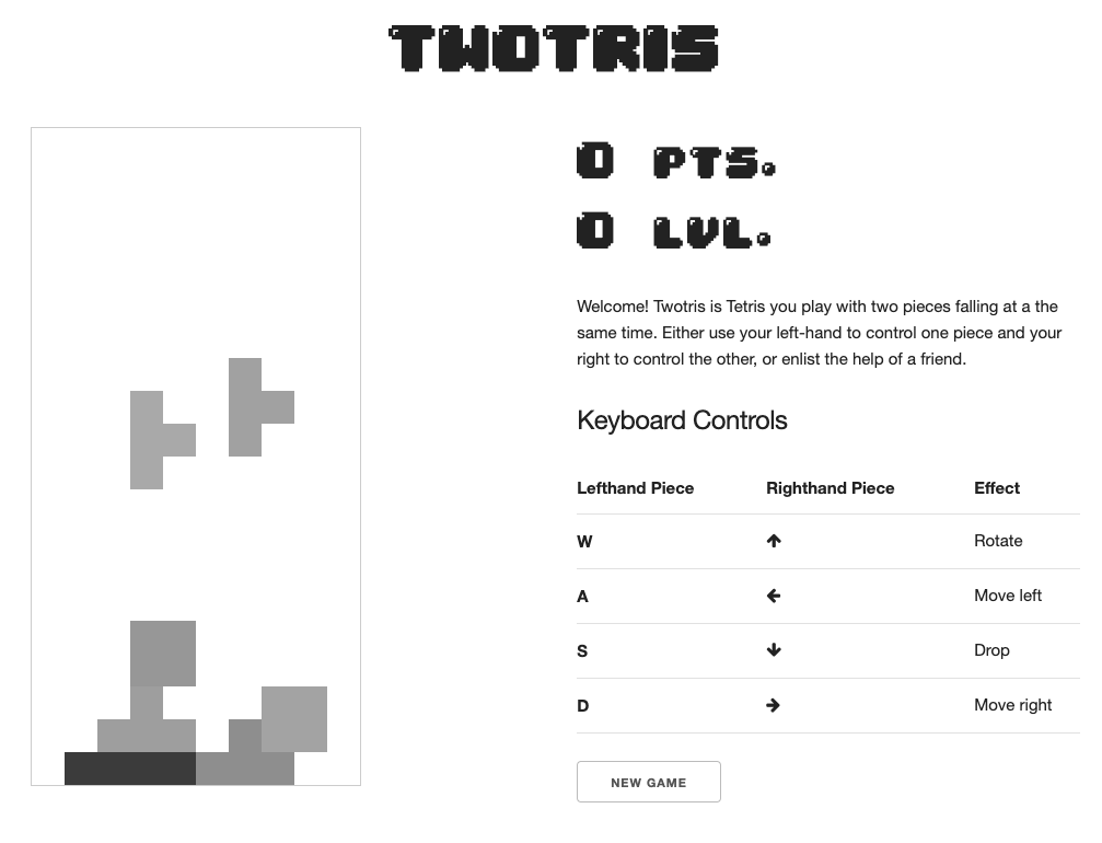 Twotris: Two Player Tetris • Peter Ellis Jones